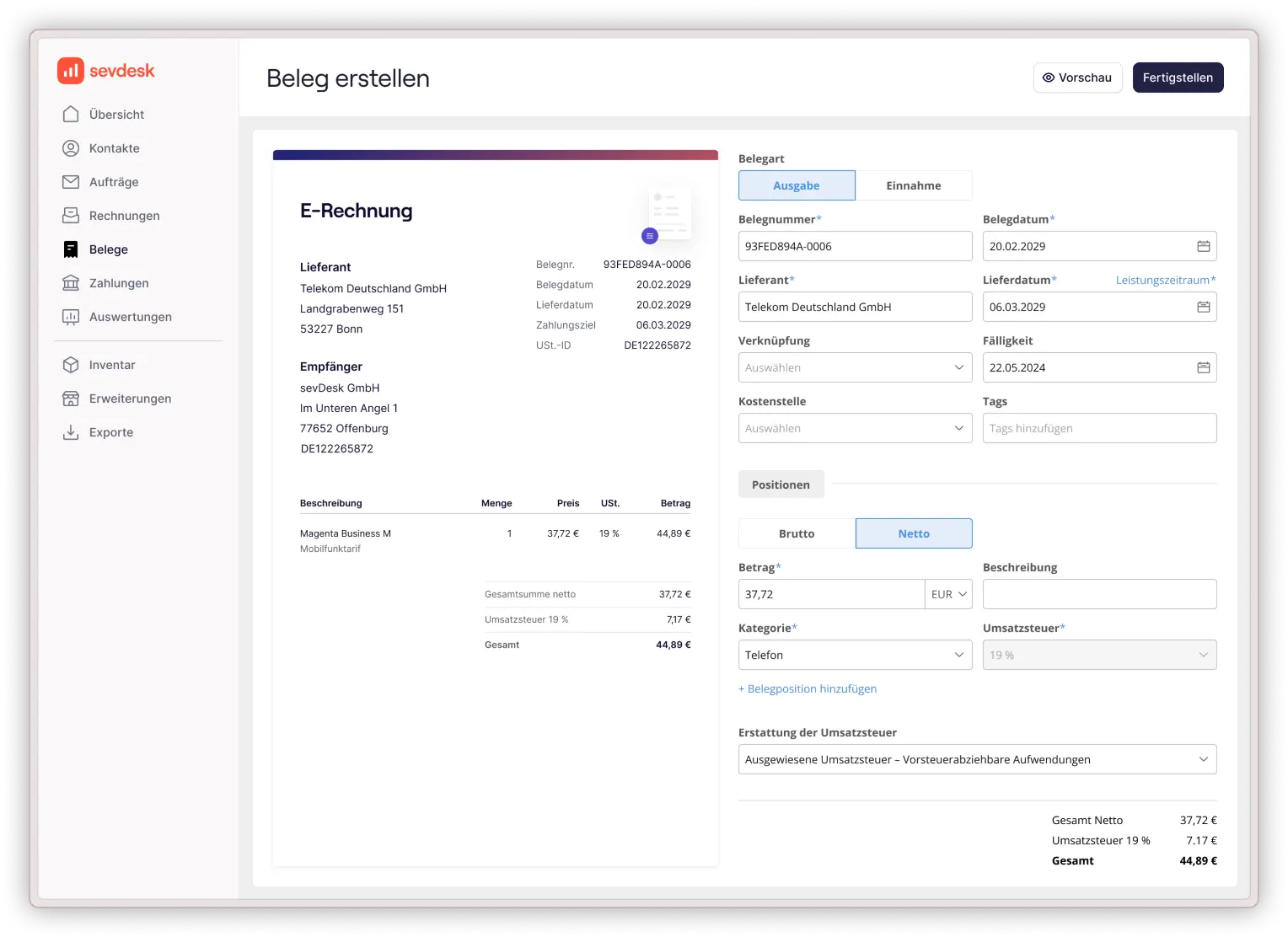 sevdesk E-Rechnung am Desktop empfangen und verarbeiten