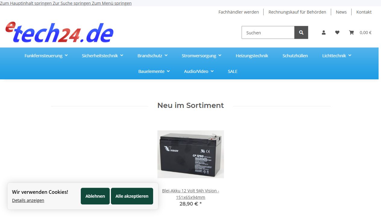 Website von etech24 mit JTL-Shop-Betreuung