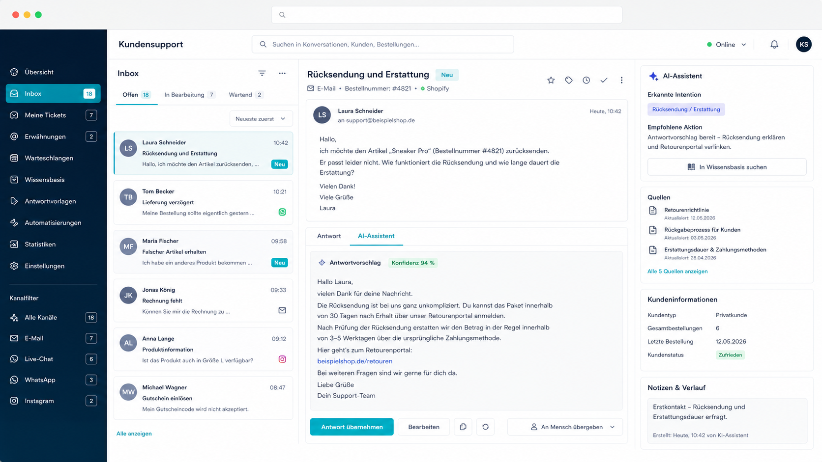 KI-Assistent für Supportanfragen und Kundenkommunikation