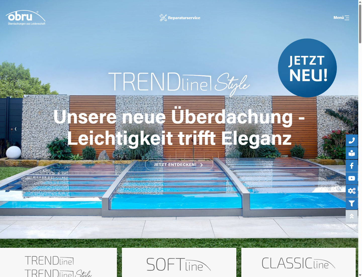 Website von obru mit Poolüberdachungskonfigurator und Schnellanfrage Website von obru mit Poolüberdachungskonfigurator und Schnellanfrage
